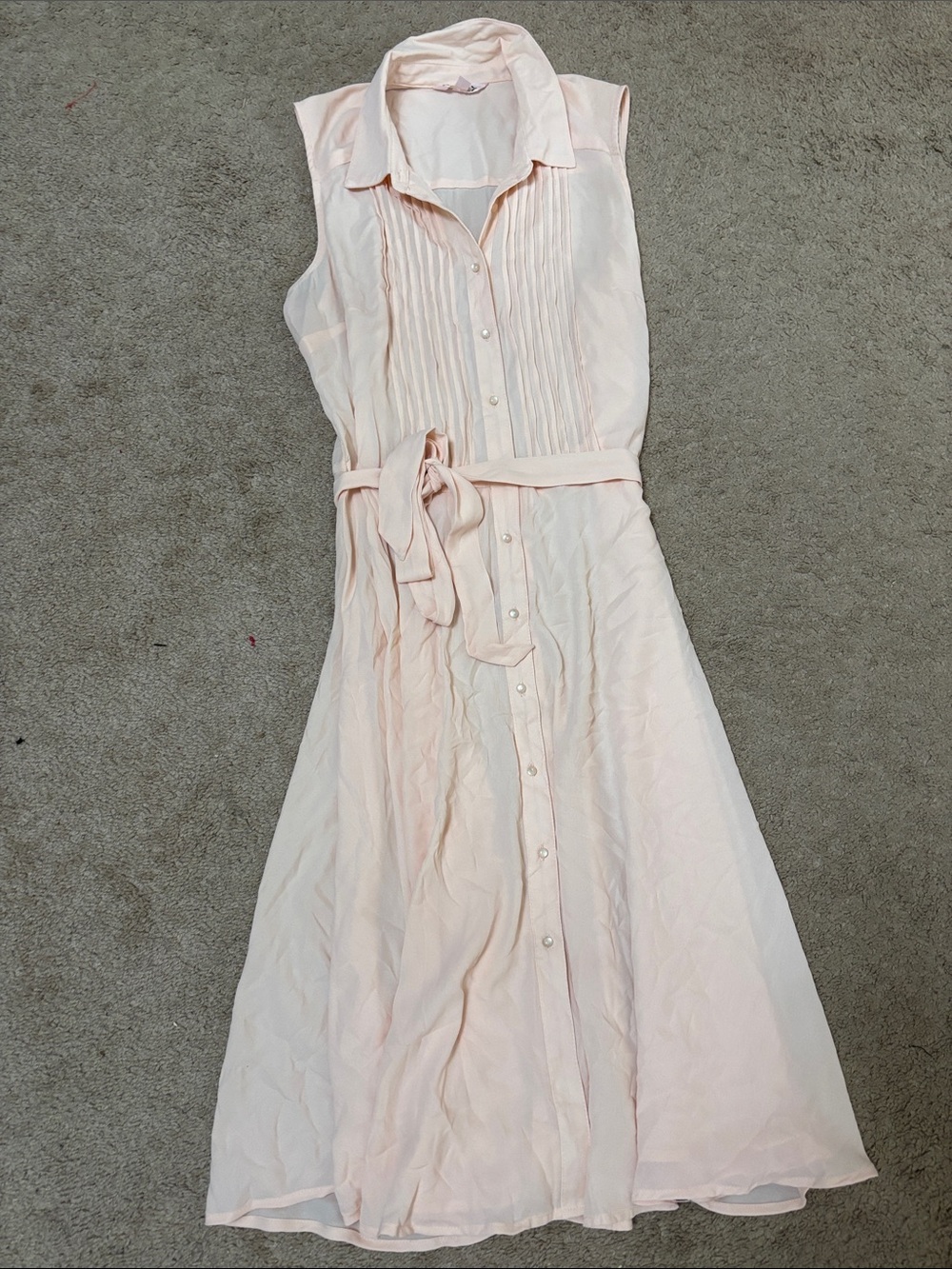 Nanette Lepore Sleeveless Light Blush Button-Front Midi Dress with Tie Waist